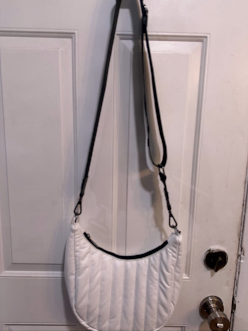 Royln Quilted White Crescent Shoulder Bag with Adjustable Strap